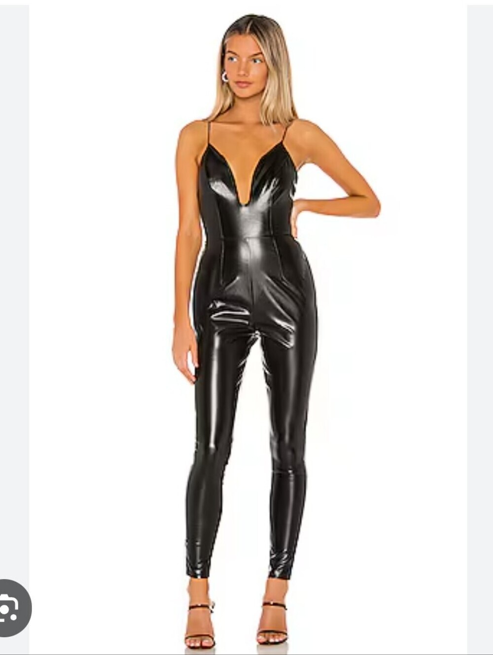 Superdown Black Catsuit Jumpsuit Leather Plunge Med